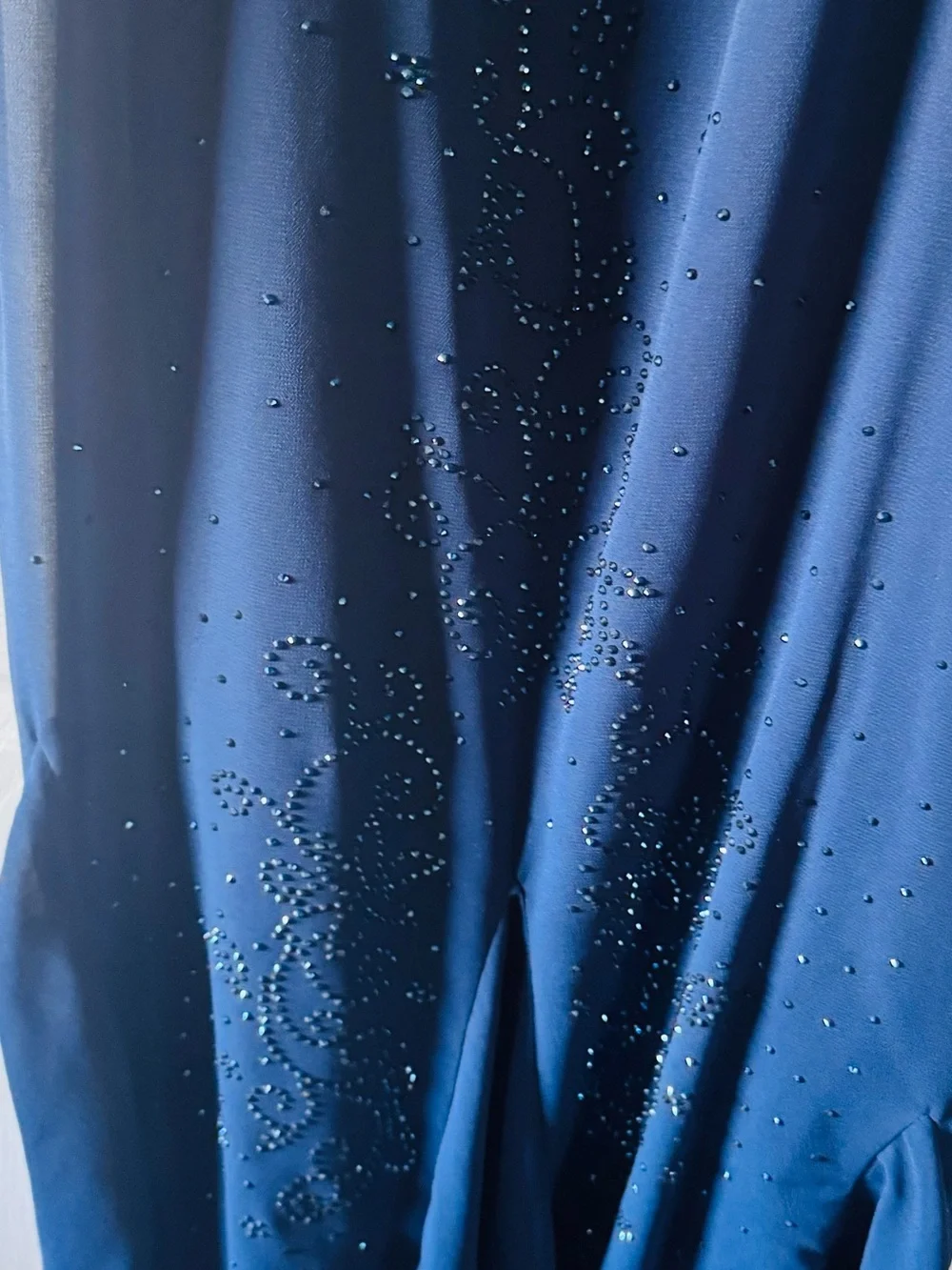 Navy Blue Embellished Evening Dress with Sheer Shawl
